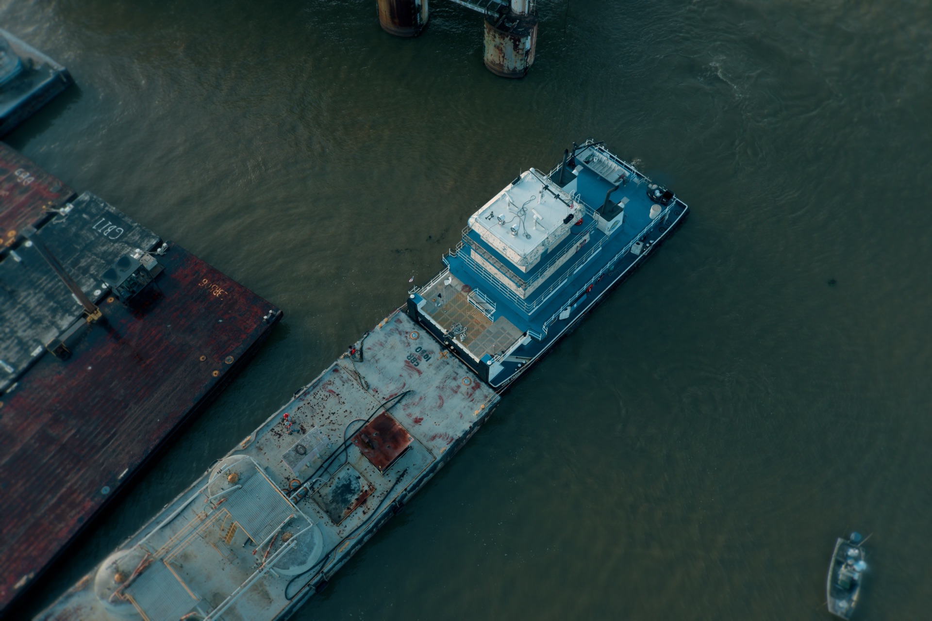 Tug and Barge from Above